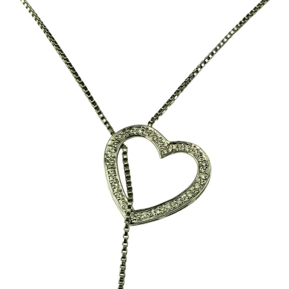 14 Karat White Gold Diamond Heart Lariat Necklace #18745 - Picture 2 of 8